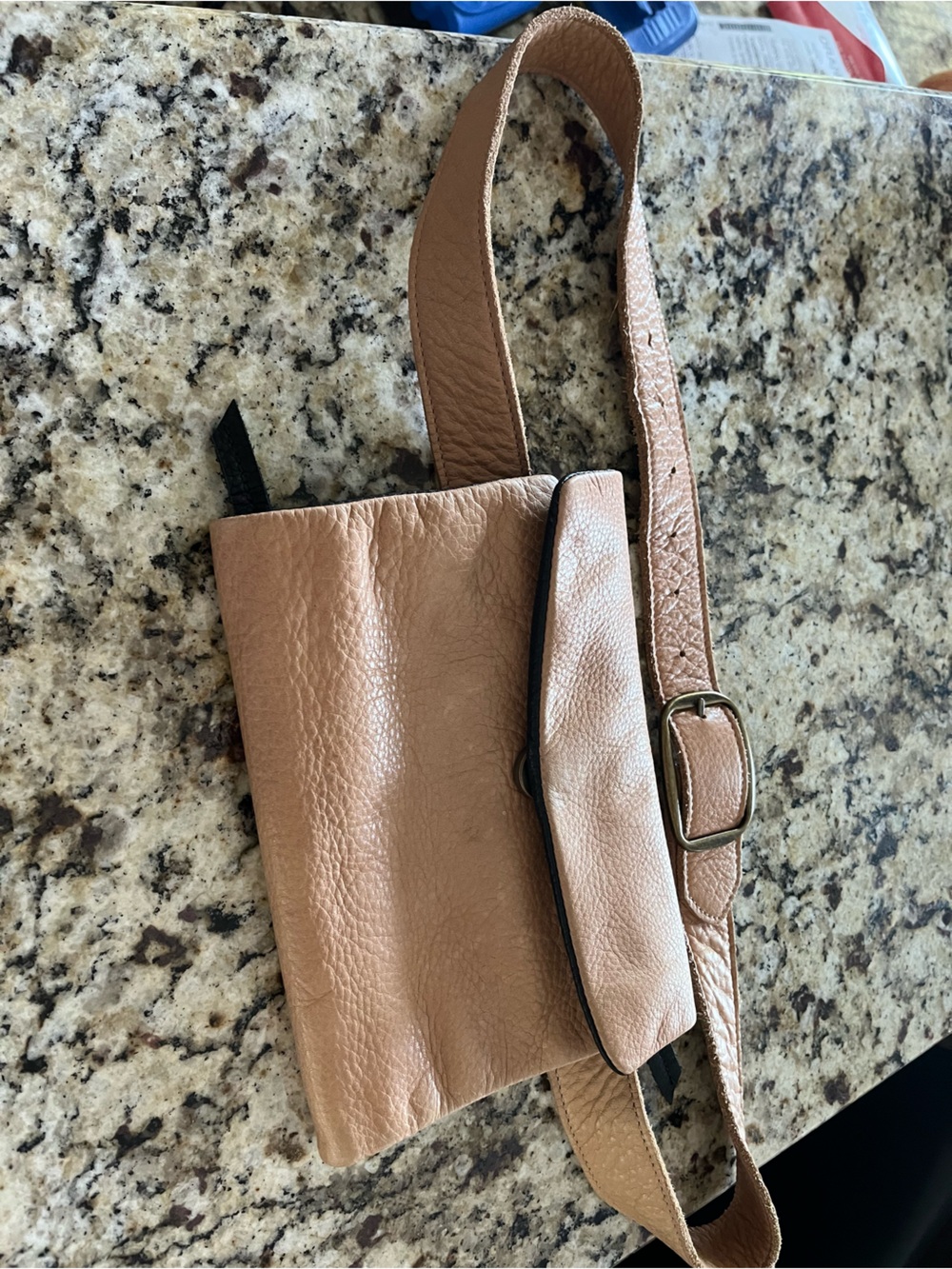 Molly Green Women’s Leather Crossbody Belt Bag in Light Brown. Los Angeles made.